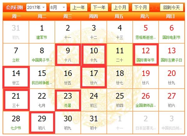 2017年8月裝修吉日有幾天，分別是那幾天